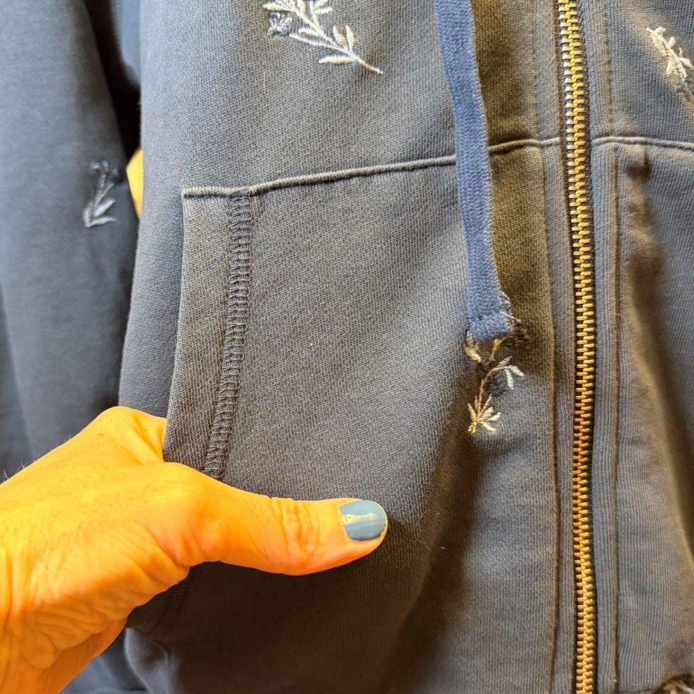Driftwood Floral Embroidered Zip Hoodie Blue 100% Cotton Size L - Picture 7 of 15